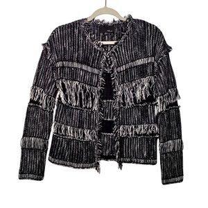 Fate By LFD Boho Fringe Black/White Open Cardigan, Size S